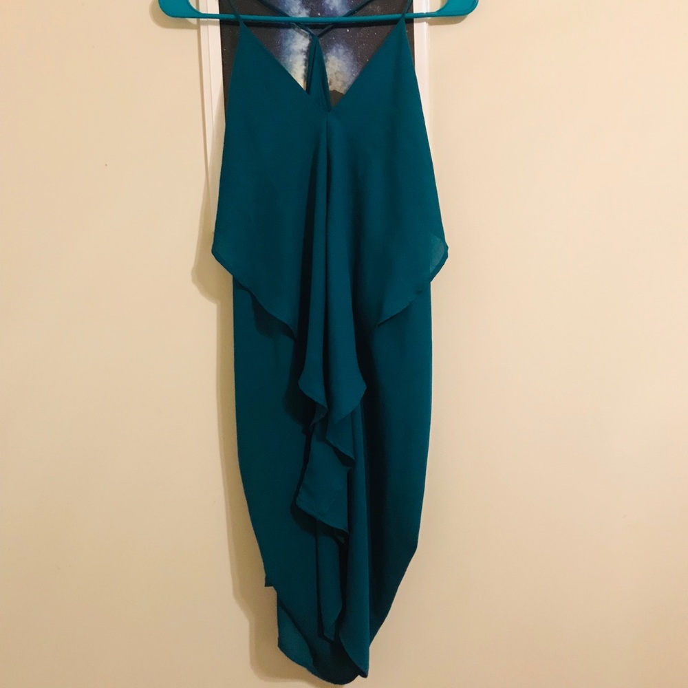 4/$15 Mahina Greek Drape Mini Dress -Peacock